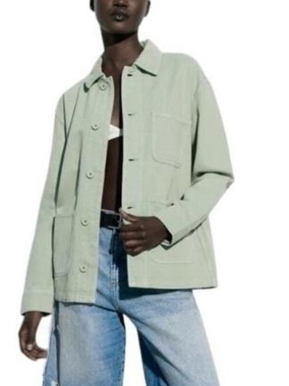 Zara Sage Green Cotton Overshirt (S)